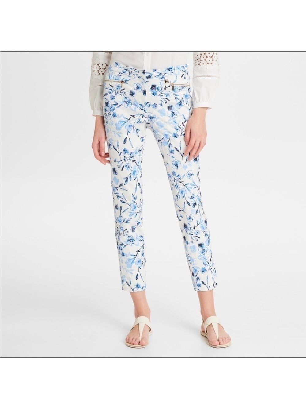 Karl Lagerfeld Paris jacquard print floral pants Size 8 Blue and white